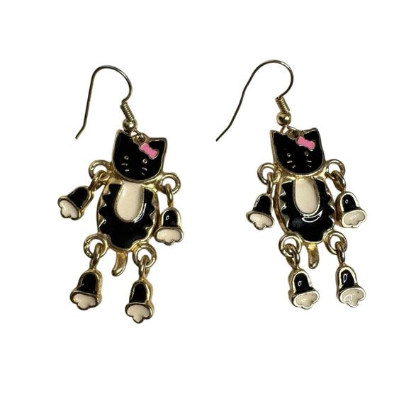 Hello Kitty Charm Black and Gold Tone Y2K Cat Earrings - Picture 5 of 5